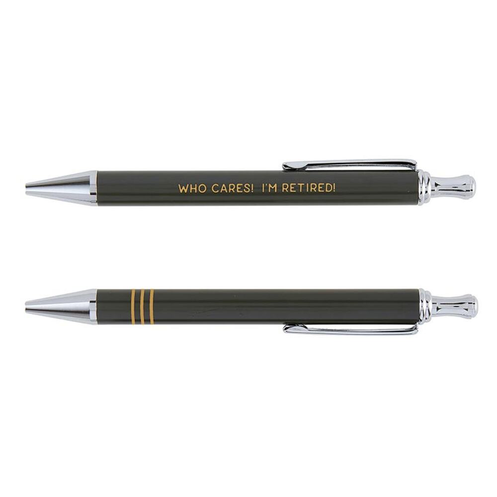 Boxed Set Medium Ballpoint Pen Set message Who Cares I'm Retired- Black Ink